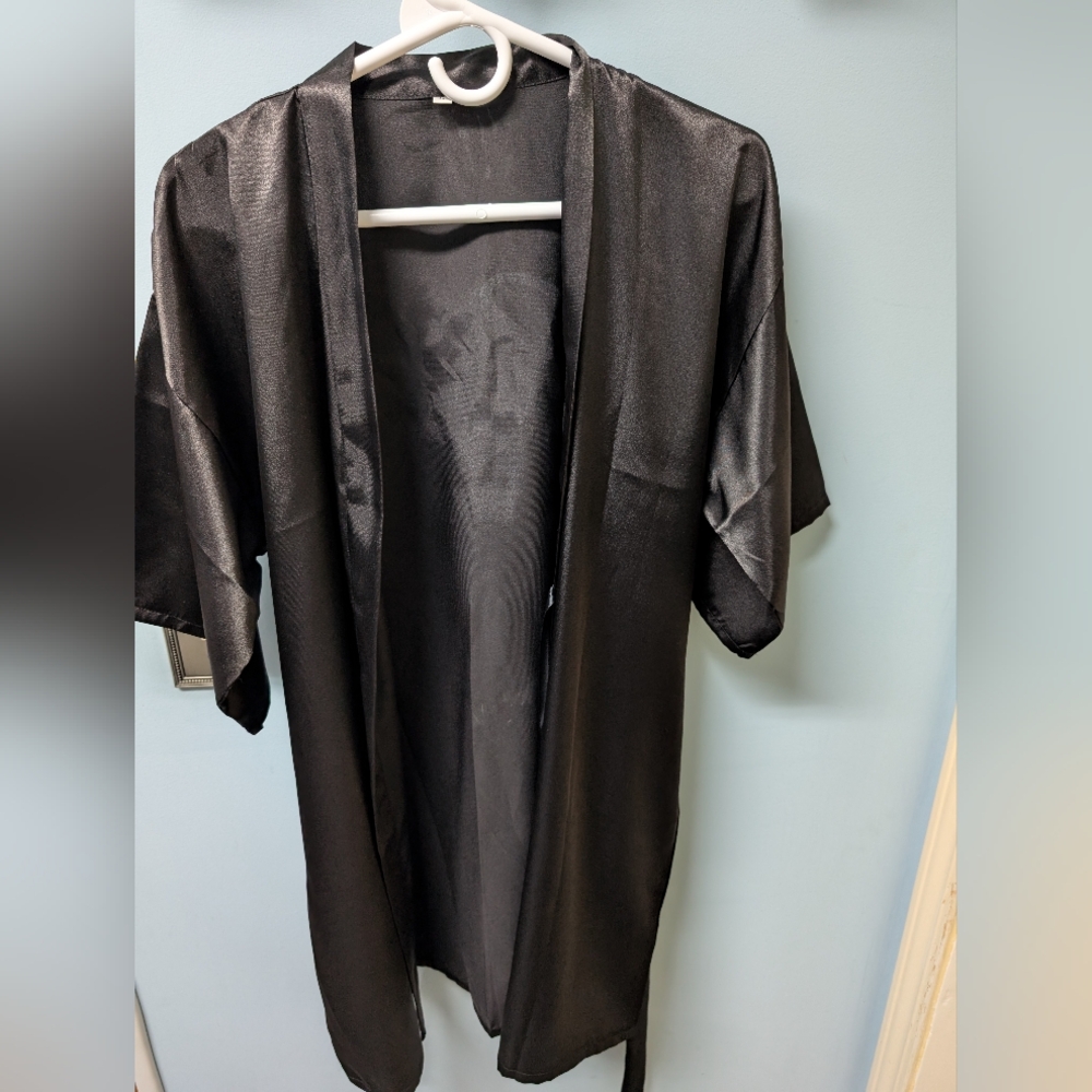 Black Satin Bride Robe - Picture 2 of 3